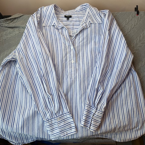 Talbots Tops - Talbots Popover Blouse 3X Plus 100% Cotton Blue White Striped Resort Collared